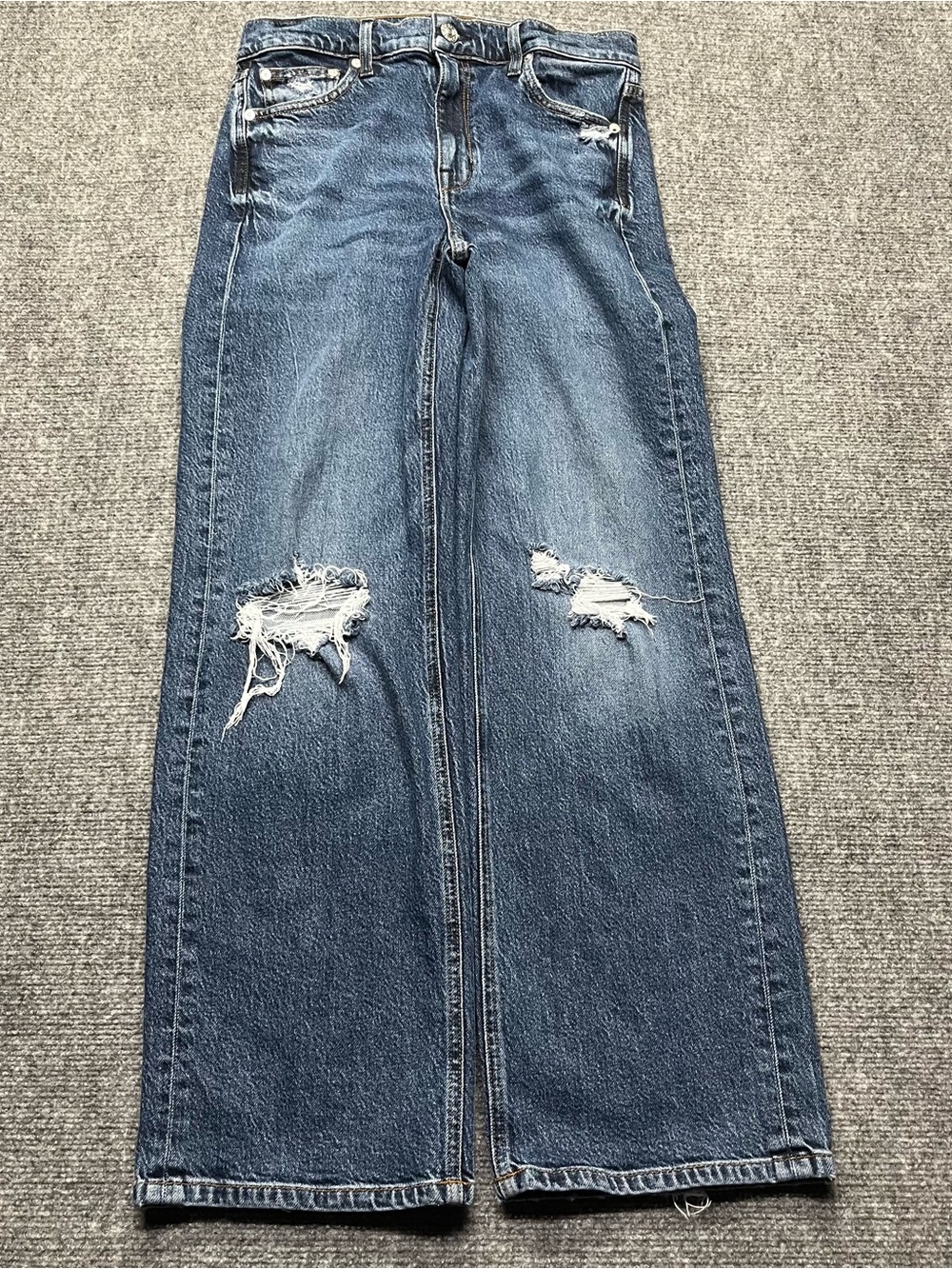 AYR Jeans Womens 28S Blue The Secret Sauce Wide Leg Distressed Stretch Denim USA